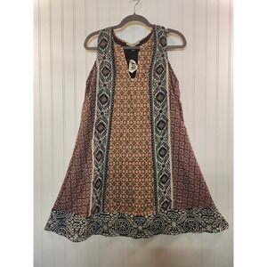 NEW Young Threads Navy Women's Tribal Aztec Boho Shift Dress Sleeveless Size XL